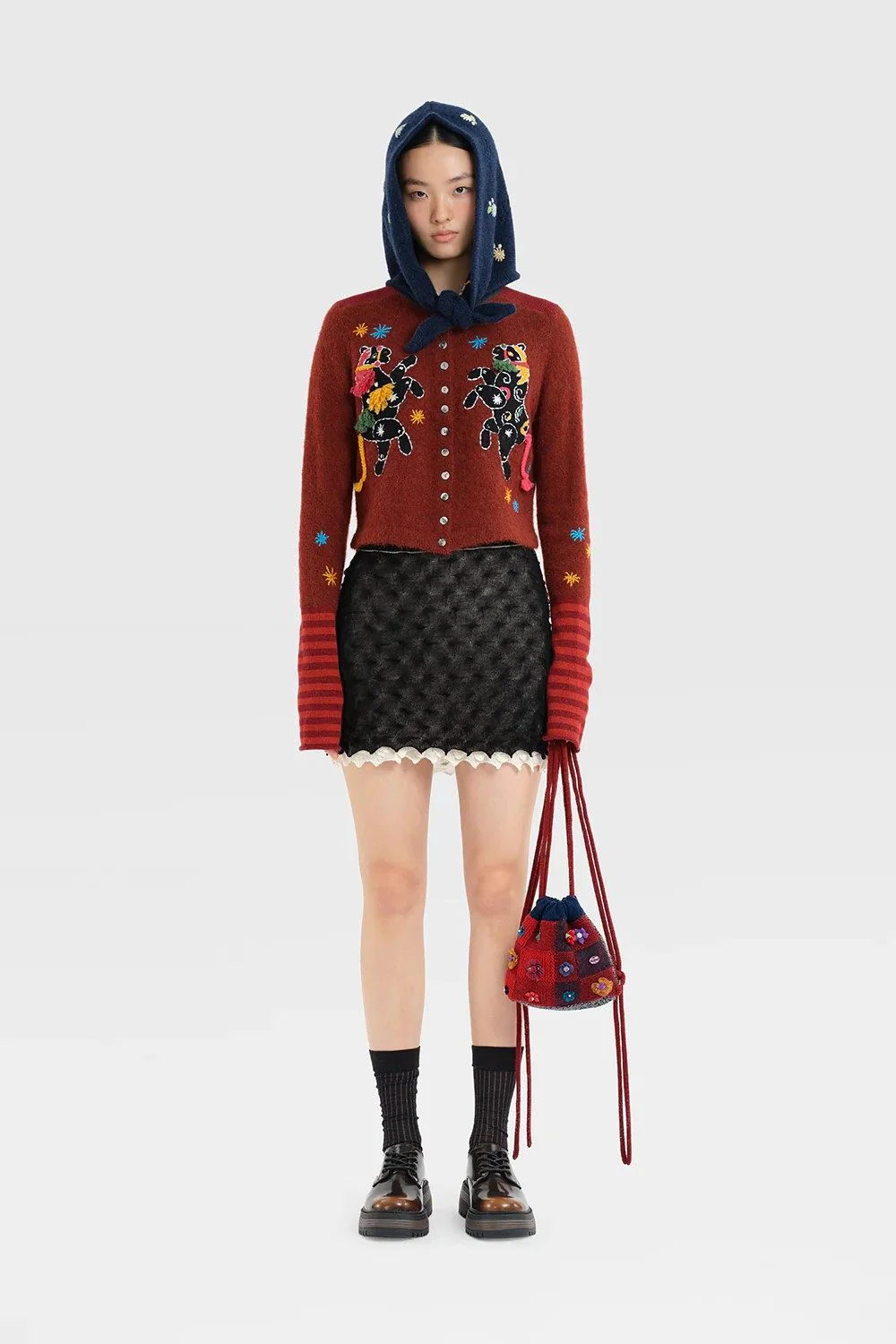 YANYAN KNITS 25 Autumn/Winter Crew Neck Button-Up Cardigan Short Jacket YYK-YYW25-2521-HONG Red - Image 14