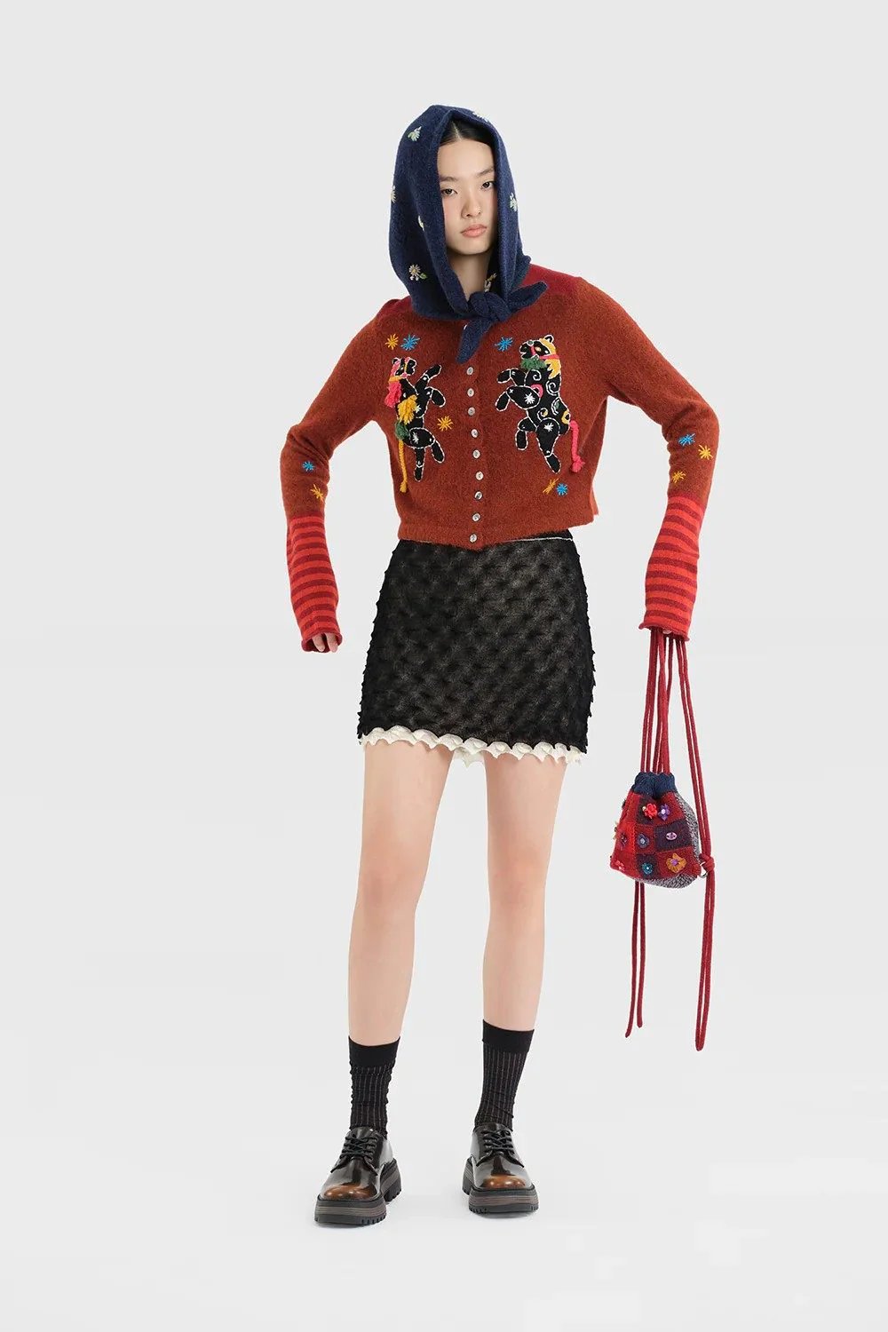 YANYAN KNITS 25 Autumn/Winter Crew Neck Button-Up Cardigan Short Jacket YYK-YYW25-2521-HONG Red - Image 15