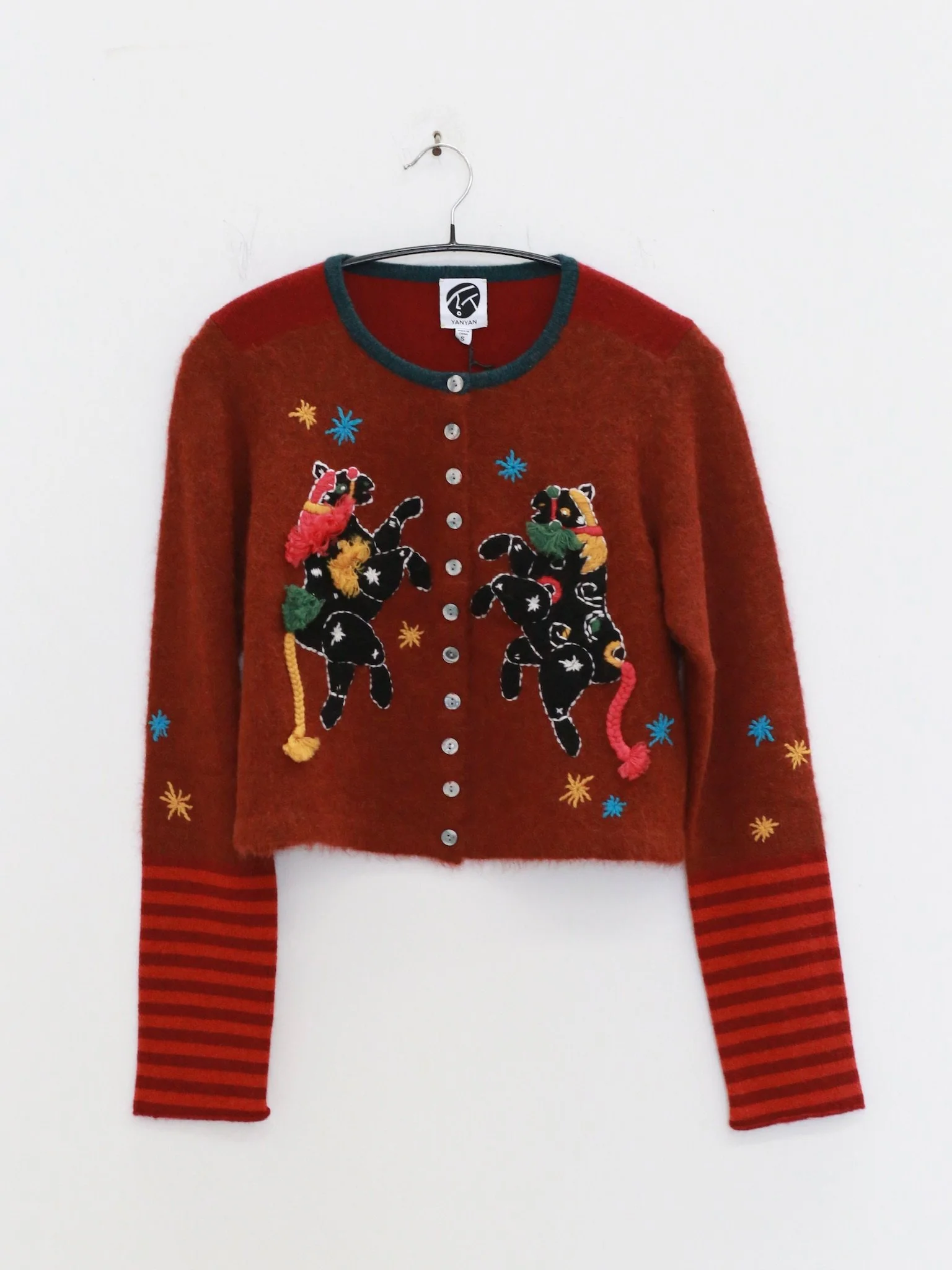 YANYAN KNITS 25 Autumn/Winter Crew Neck Button-Up Cardigan Short Jacket YYK-YYW25-2521-HONG Red - Image 6