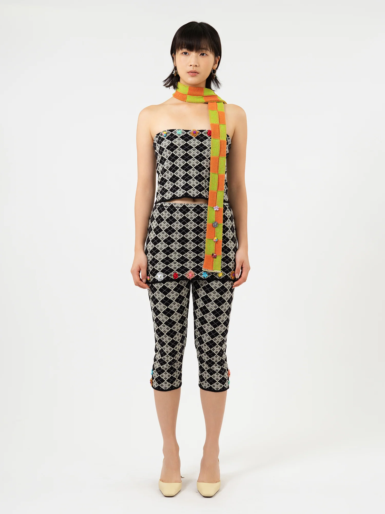 YANYAN KNITS 25 Spring/Summer ARGYLE Bandeau/Mini Skirt with Flowers YYK-YYW25-0291-HB Bandeau - Image 7