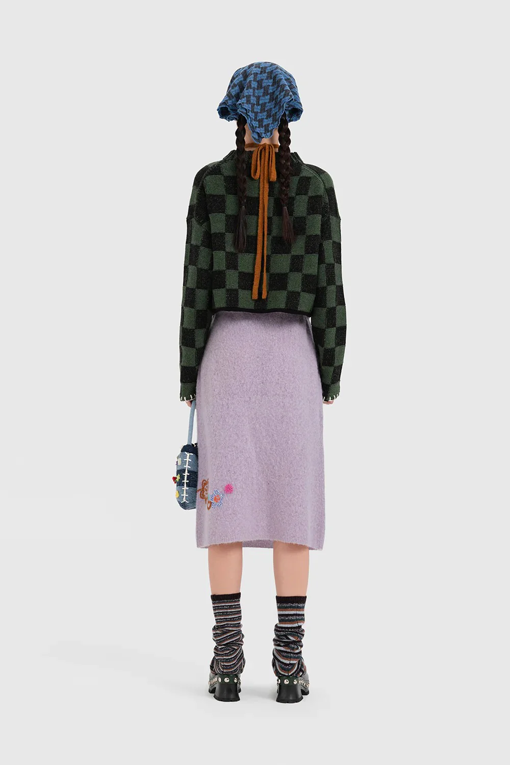 YANYAN KNITS Fall/Winter 2025: Wool plaid cropped sweater/mid-length skirt set YYK-YYW25-2021-GW (Sweater) - Image 14