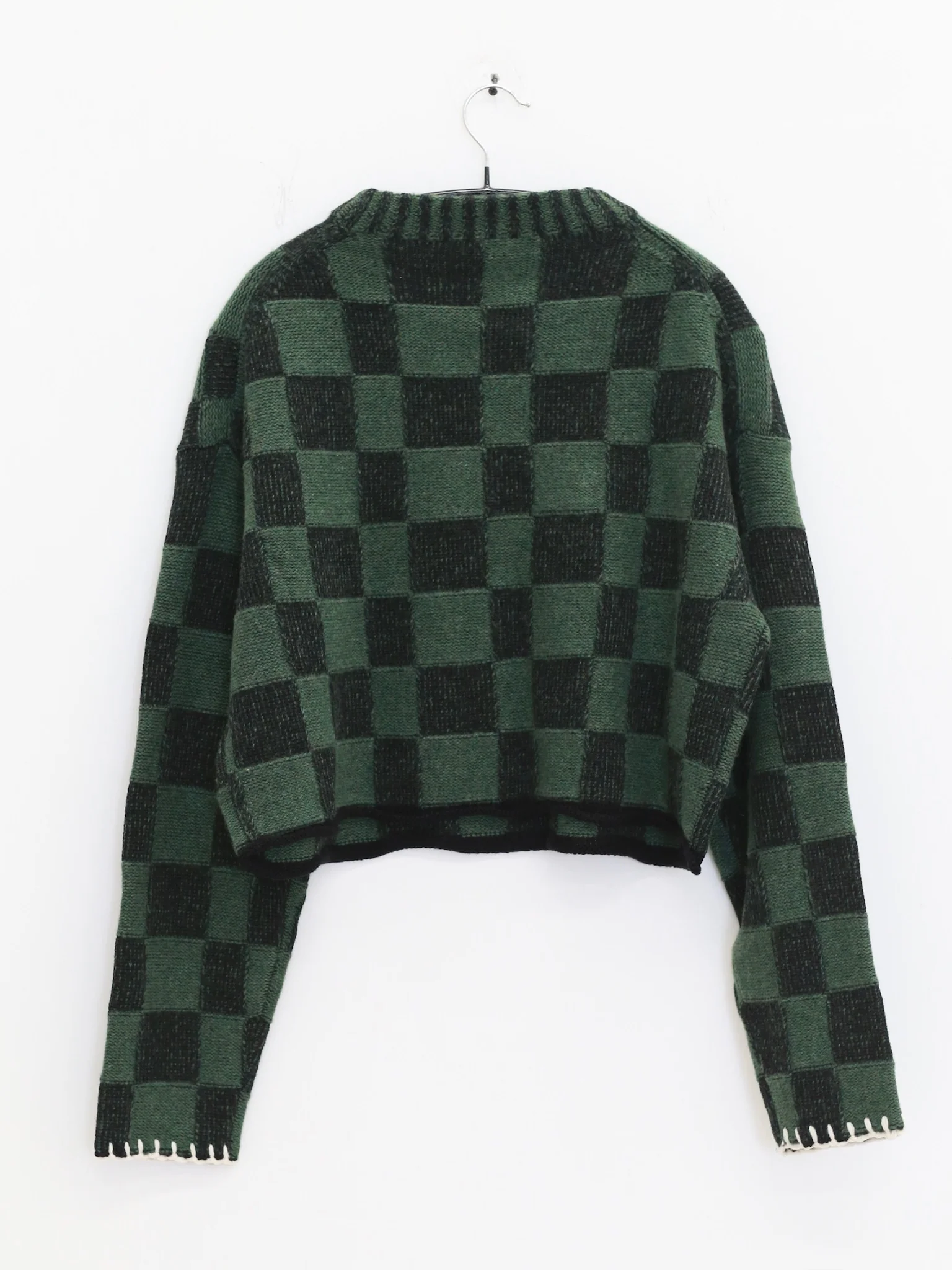YANYAN KNITS Fall/Winter 2025: Wool plaid cropped sweater/mid-length skirt set YYK-YYW25-2021-GW (Sweater) - Image 9