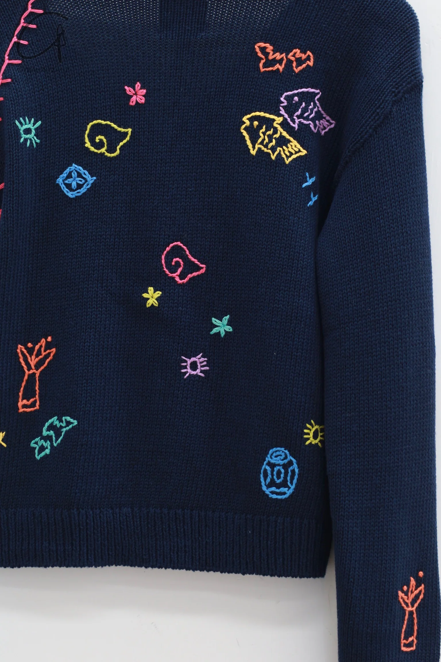 YANYAN KNITS V-neck embroidered colorblock knitted cardigan YYK-YYW23-124-LAN blue YYW23-1241 - Image 3