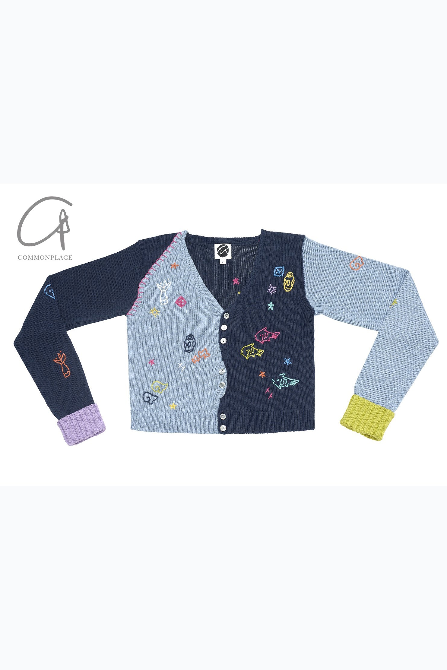 YANYAN KNITS V-neck embroidered colorblock knitted cardigan YYK-YYW23-124-LAN blue YYW23-1241 - Image 5