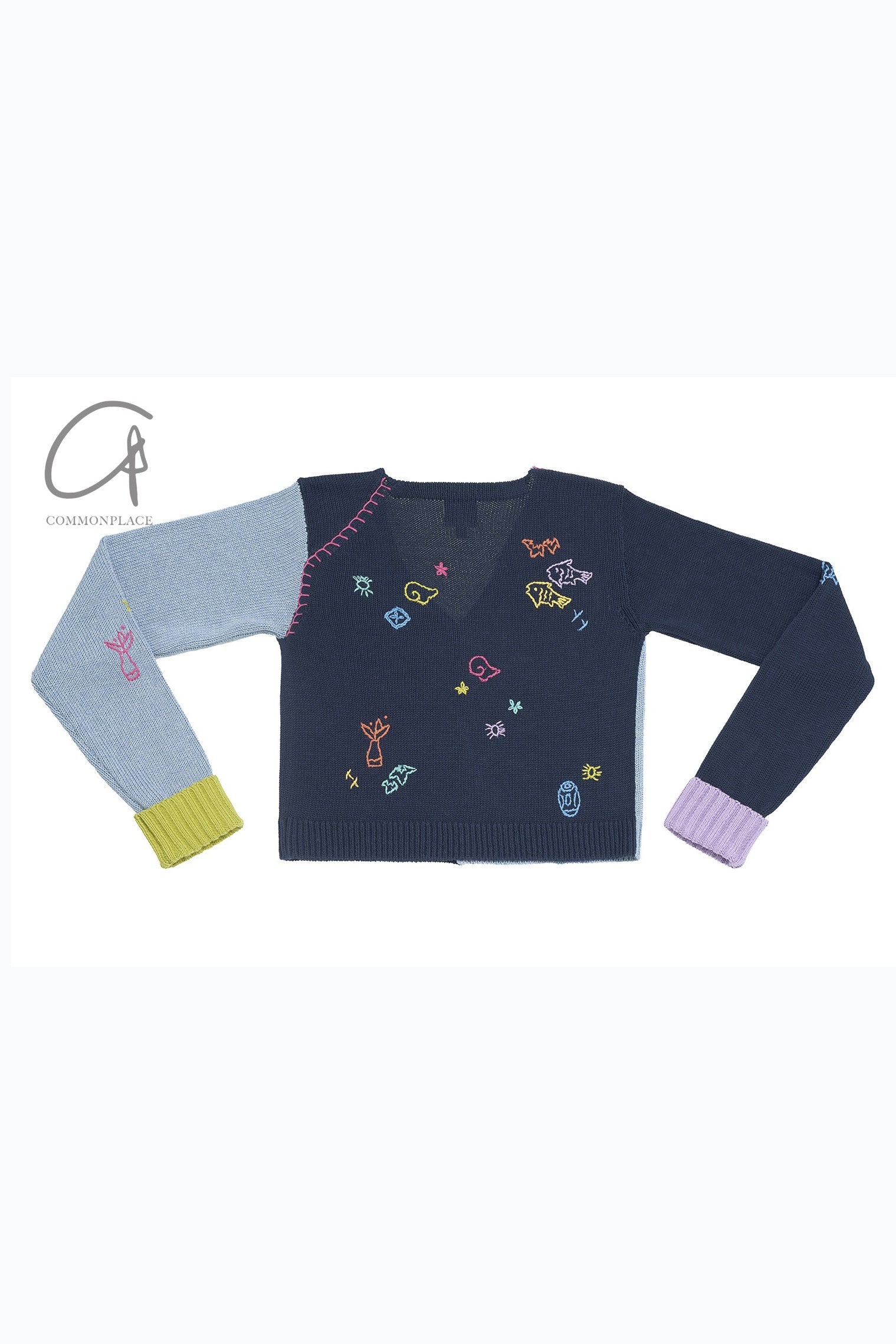 YANYAN KNITS V-neck embroidered colorblock knitted cardigan YYK-YYW23-124-LAN blue YYW23-1241 - Image 6