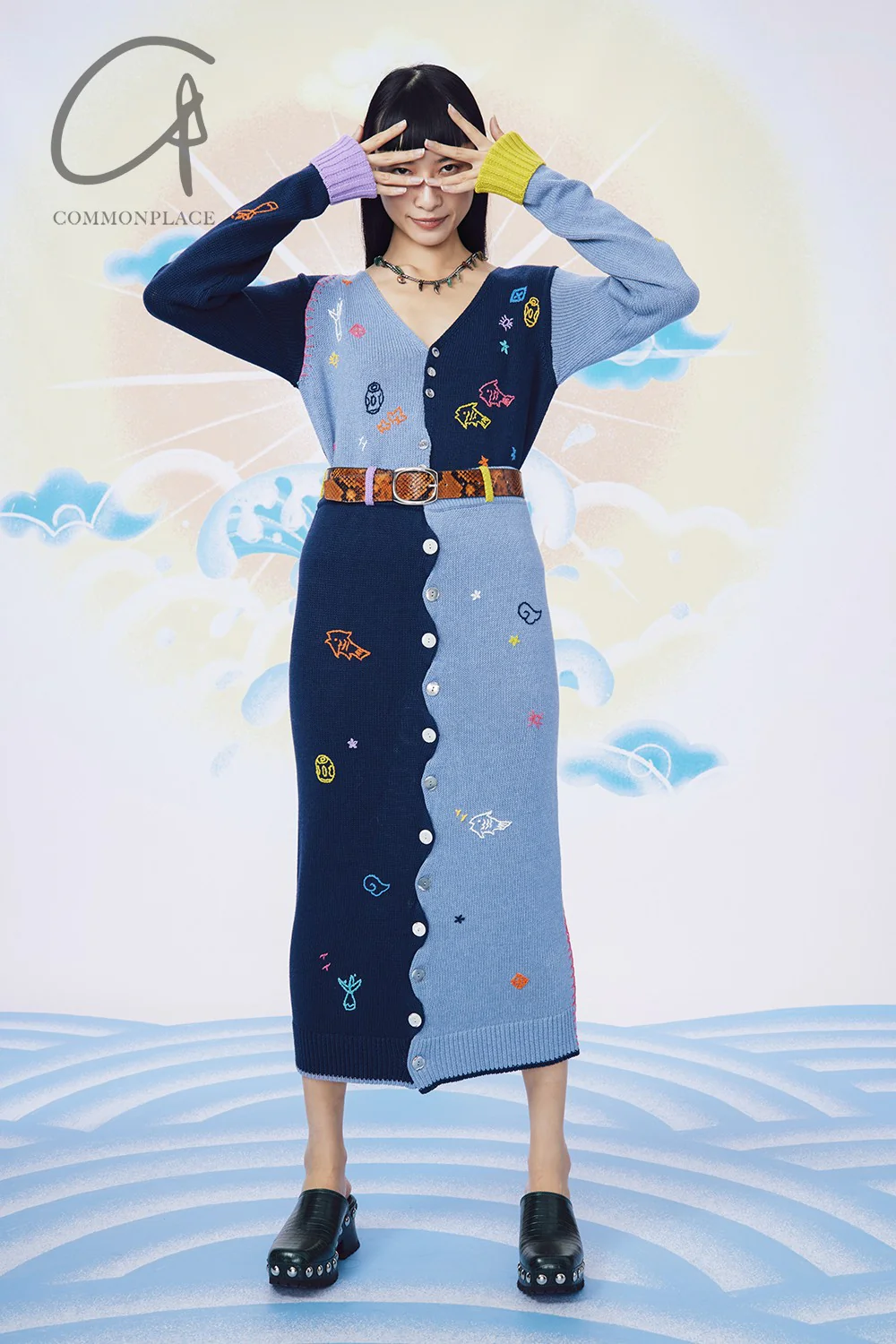 YANYAN KNITS V-neck embroidered colorblock knitted cardigan YYK-YYW23-124-LAN blue YYW23-1241 - Image 8