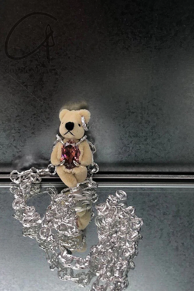 YVMIN 21701 Capsule Muppet Series Inlaid Bear Pink Oval Gemstone Sterling Silver Necklace PY6 - Image 8